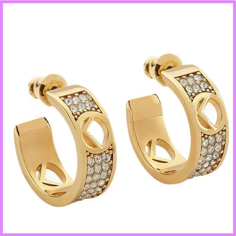 

Round Earrings Women Designer Jewelry Gold With Diamonds Earring For Womens Accessories F Letters Ear Studs Ladies For Party D223245F