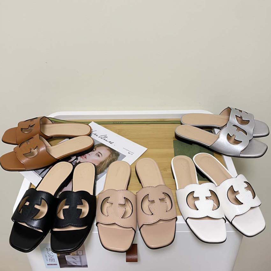 Femme pantoufles sandales sandales de plage de plage véritable pantoufle en cuir chaussures argentées marron blanches noires pour dame