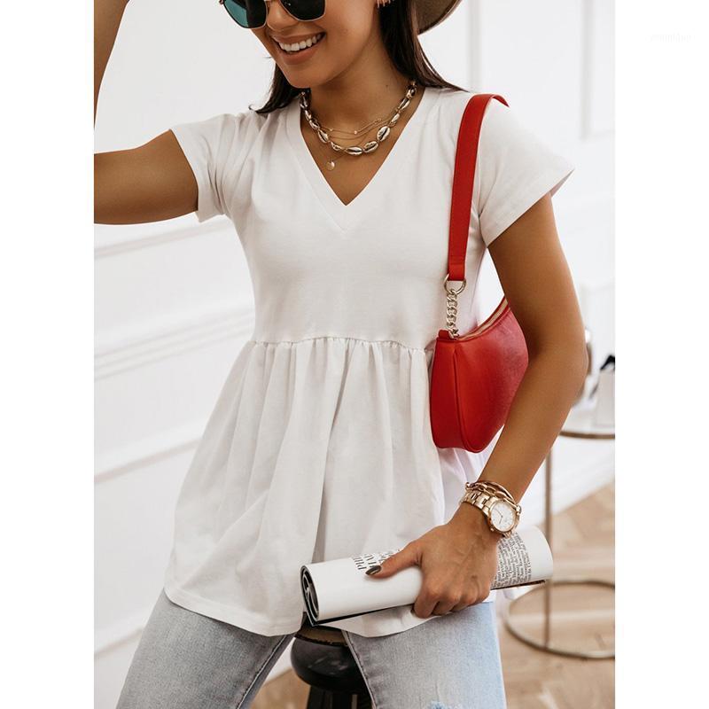 

Women Summer Solid Sexy V Neck Casual Slim Short Sleeve Blouse Shirt Office Ladies Elegant Korean Harajuku Ruffles Tops SJ6029E Women' Blou, Beige