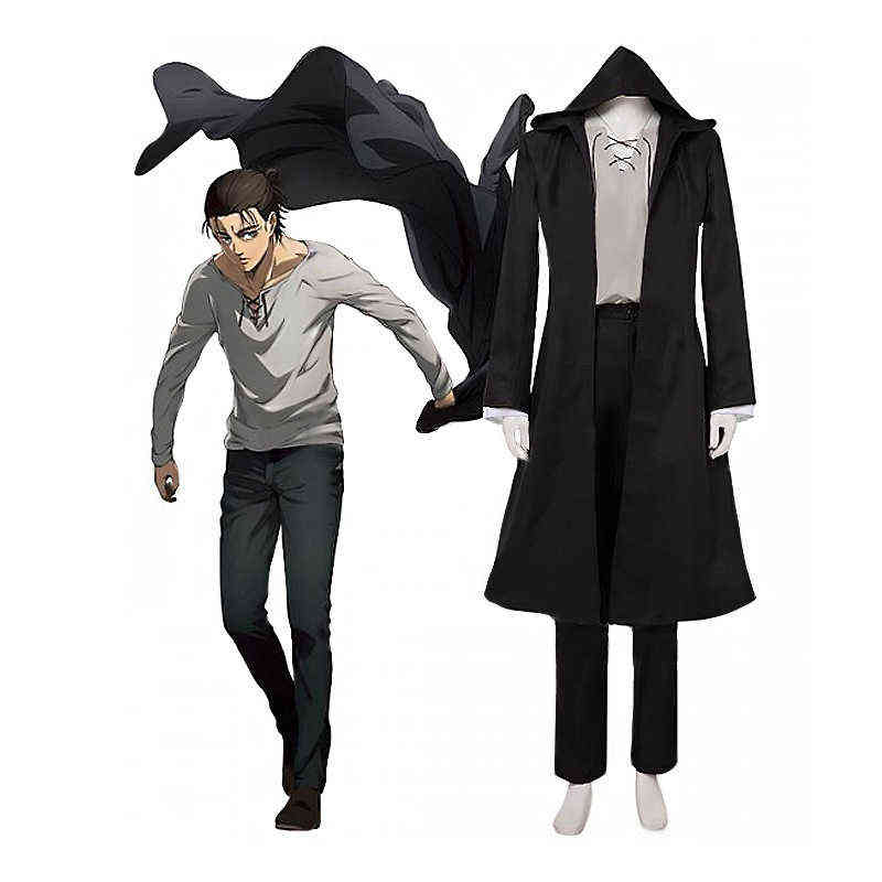 

Attack on Titan Cosplay Jaeger Eren Cosplay Come The Season Uniform Black Coat Anime Women Men Halloween Carnival L220714