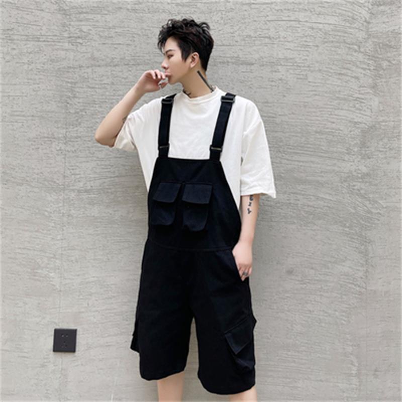

Men' Shorts Summer Wear Dark Ins Men' Overalls Pants South Korea Version Of The Young Fashion Braces Straight Leg ShortsMen' Men'sMen, Black