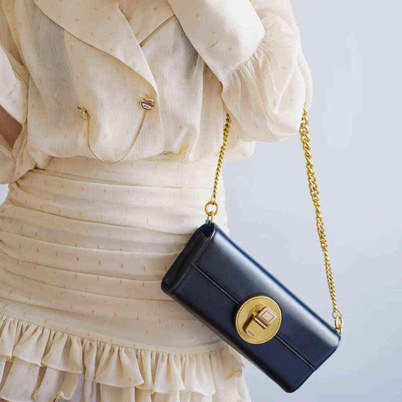 

2022 new Peco women's bag Vintage Single Shoulder Messenger chain cow leather high-grade niche light luxury method stick underarm, Black