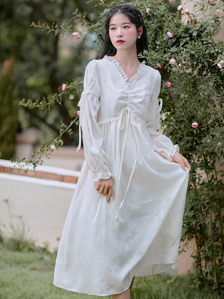 

Casual Dresses FAIRY Summer 2022 French V-Neck Fashion Slim Vintage Girly Elegant Temperament Chic Dress Vestidos FemmeCasual, Photo color