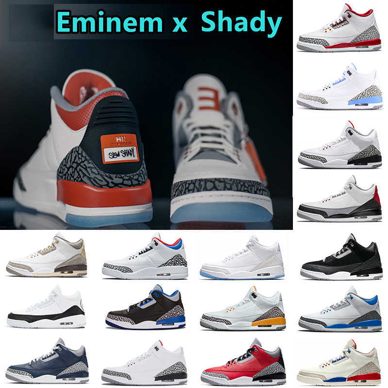 

jumpman 3 3s mens women basketball shoes Eminem x Shady UNC Cardinal Red court purple mocha black cat white cement Katrina men women trainer, Color#28