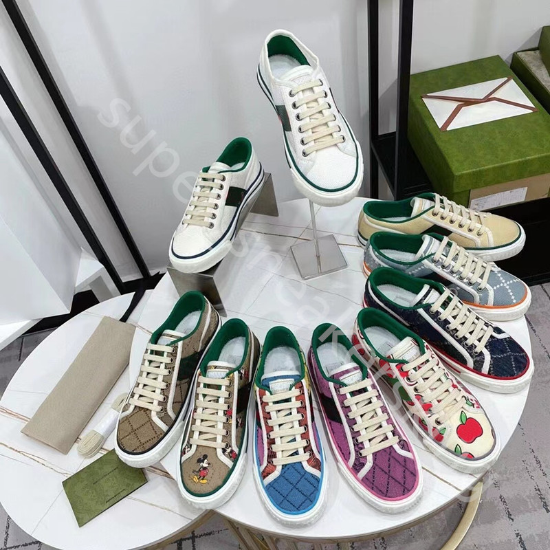 

Classic Velcro Tennis 1977 Canvas Sneakers Luxury Women Shoes Red Green Web Stripe Rubber Sole Stretch Cotton Men Sneakers with box Size 35-45, Customize