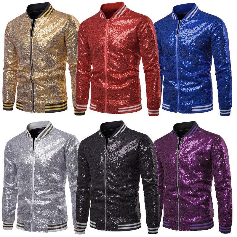 

Men' Jackets Men' Fashion Mens Sequins Long Sleeve Zip Up Jacket Outwear Club Party Sequined Coats Formal Business Stage SuitMen, Black