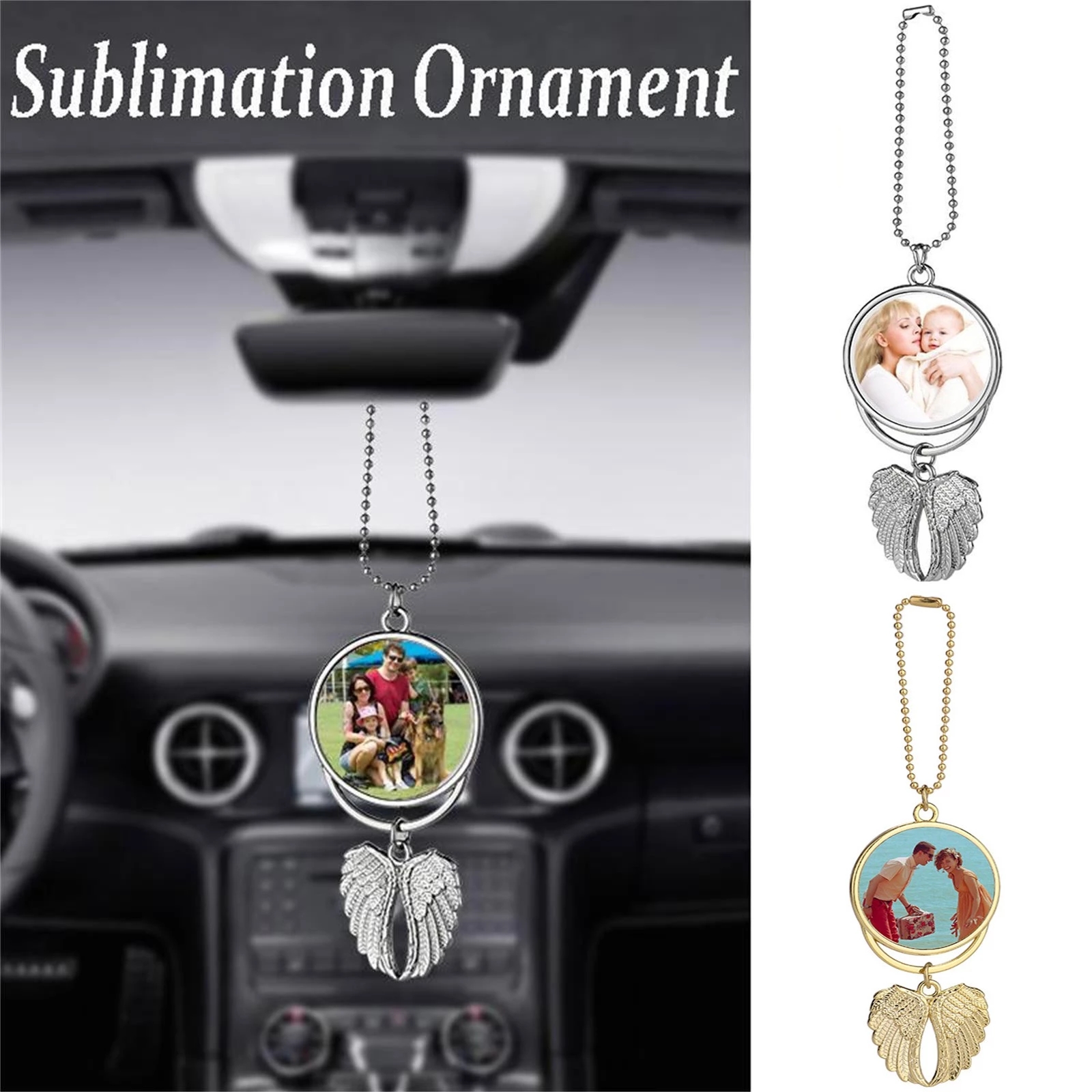 

DHL Sublimation Blanks Car Pendant Angel Wing Rearview Mirror Decoration Hanging Charm Ornaments Automobiles Interior