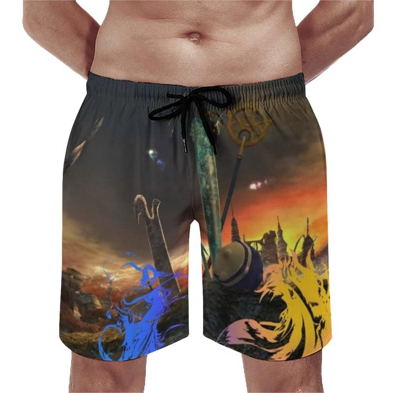 Men's Shorts FINAL FANTASY BAG Board Trenky This Is My Story Game Print Short Pants Men Elastic Waist Swim Trunks