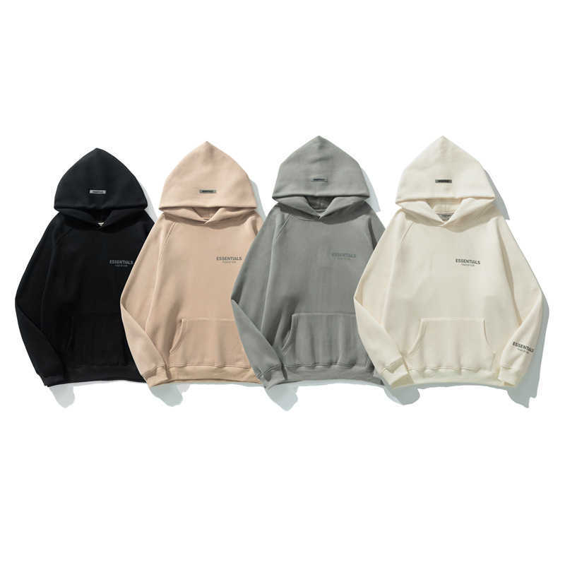 

2022 Fashion European and American High Street Brand Essential Hoodie Round Neck Sweater Plush Chest Letter Reflective Trendy Unisex Loose, Black