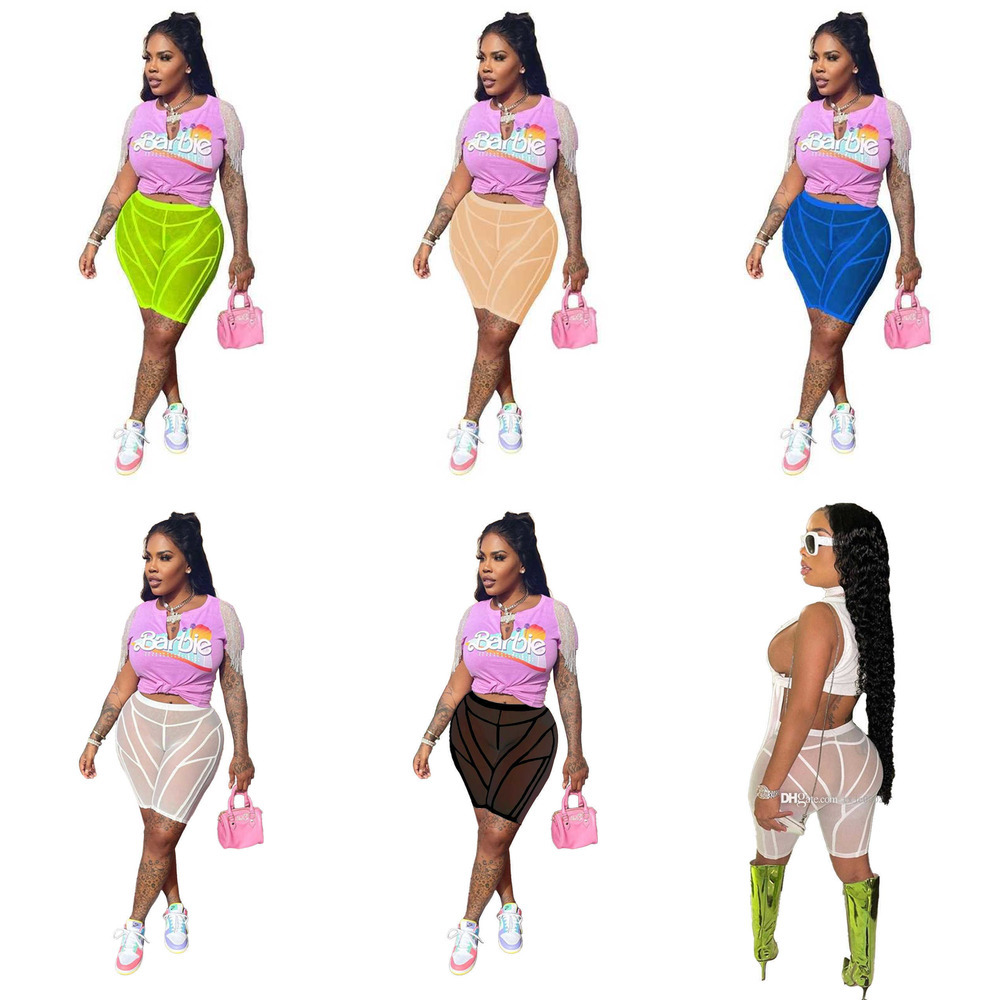 

Sexy Sheer Yoga Short Pants For Women Casual Leggings Summer Perspective Mesh Shorts High Waist Slim 2022 Designer Clothing, Apricot