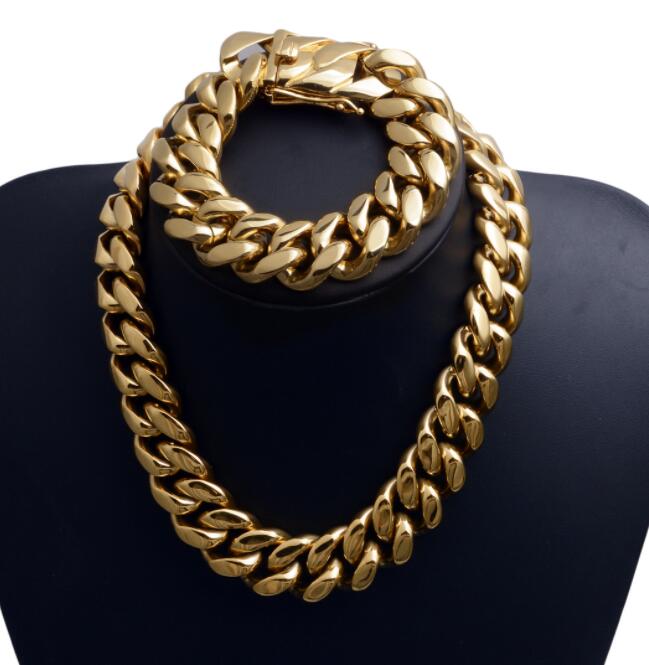 

18K Men's Cuban Full chain Heavy gold 22mm Necklace Gold Plated Necklace Set