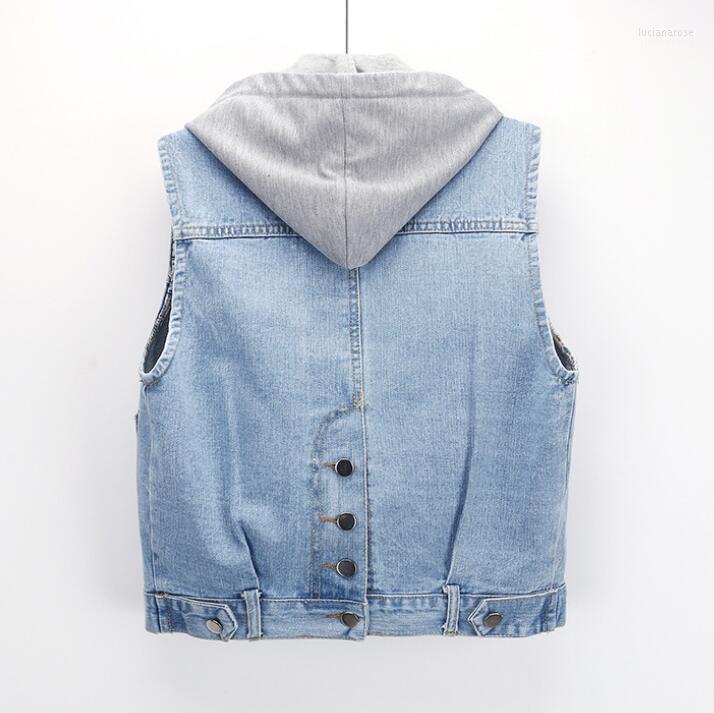 

Women' Vests Denim Women Sleeveless 2022 Spring Summer Autumn Pocket Hooded Casual Coletes Feminina Jeans Female Fashion Vest Jacket Top Lu, Light blue