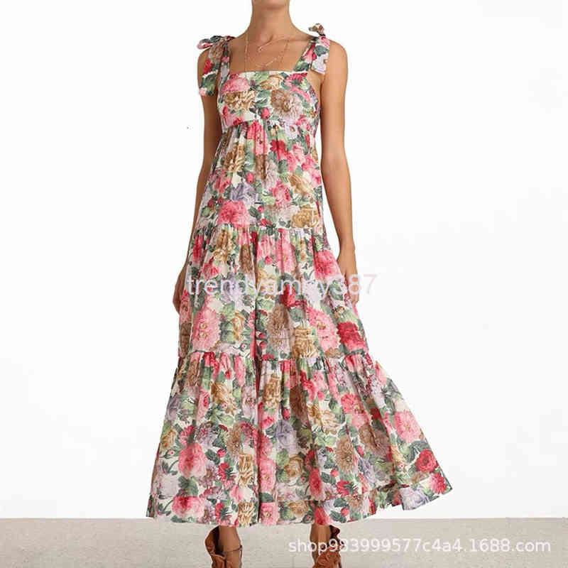 Australian Zim Casual Dresses brand cotton linen blended color printing holiday long dress Z Jianan oil