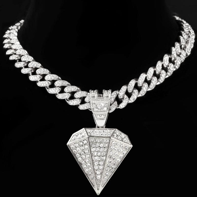 

Pendant Necklaces Hip Hop Paved Rhinestones Diamond Shape Necklace For Women Men Iced Out Crystal Chunky Cuban Chain Jewelry Gift