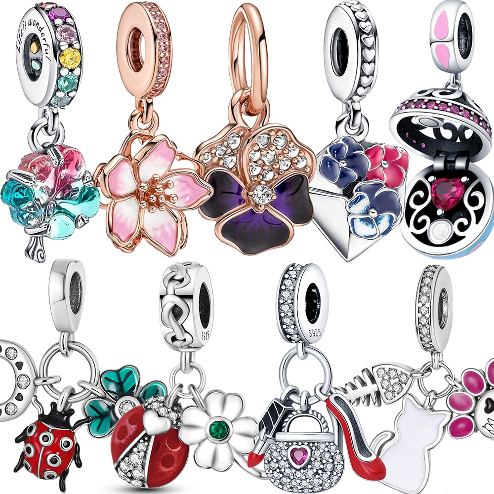 925 Sterling Silver Dangle Charm Tennis Arbre Généalogique Amour Coeur Perles De Sécurité Perle Fit Pandora Charms Bracelet DIY Bijoux Accessoire