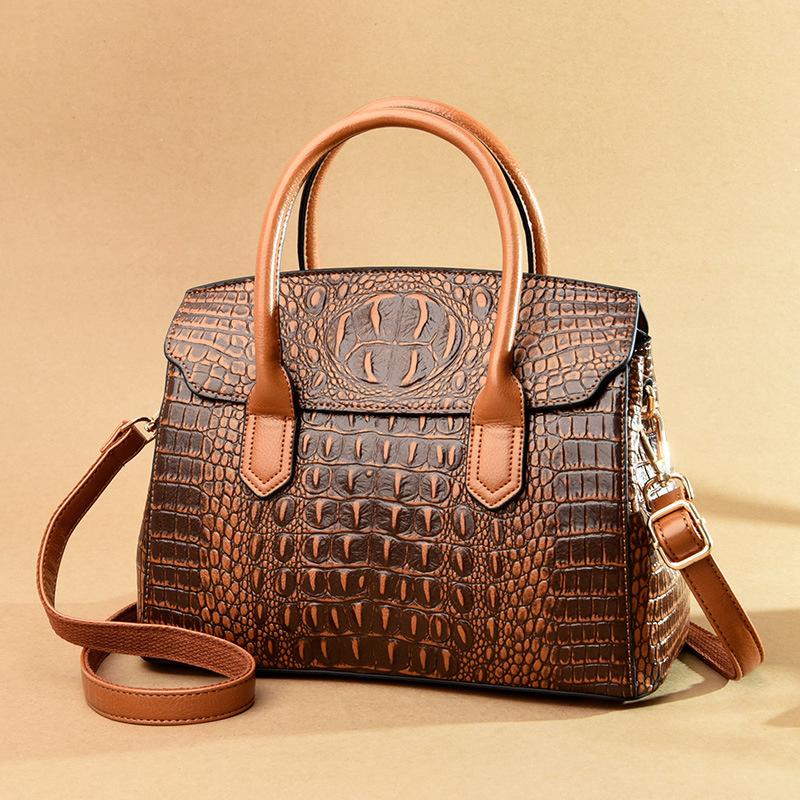

Evening Bags Retro Crocodile Pattern Genuine Leather Women Bag 2022 Fashion Luxury Handbag Nature Cowhide Shoulder, Black