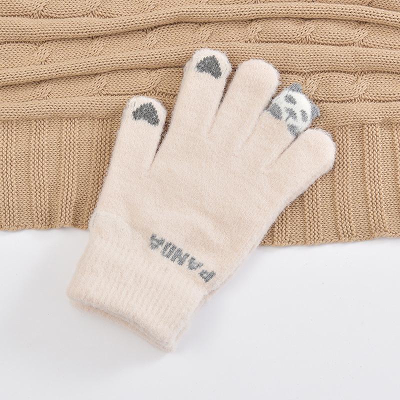 

Five Fingers Gloves Winter Touch Screen Thicken Women Cartoon Panda Thick Warm Stretch Knit Mittens Full Finger