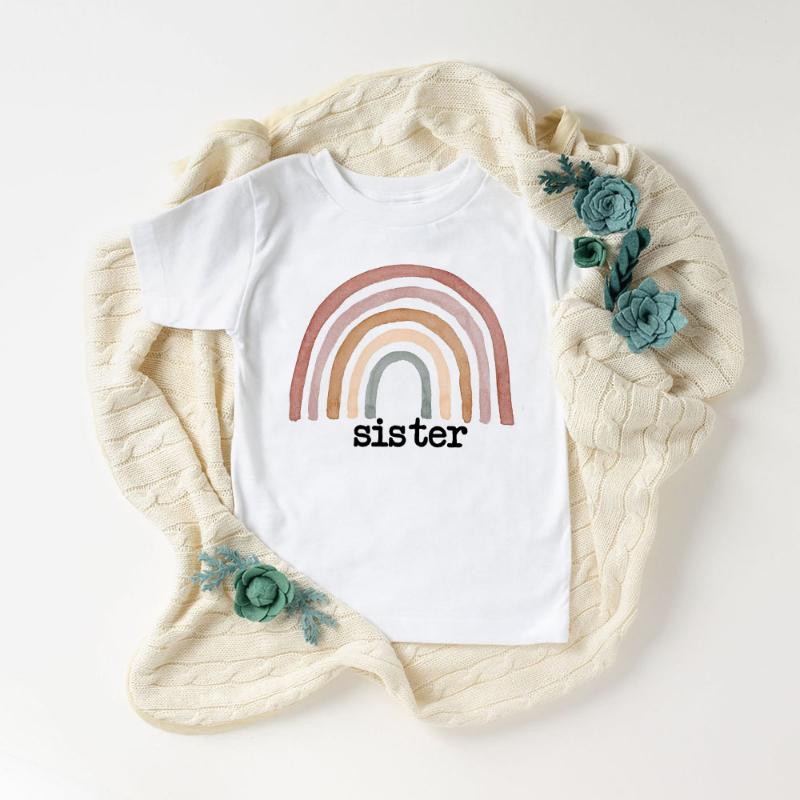 

T-shirts Letter Rainbow Sister Printing Casual Girls Clothes Unisex T Shirt Girl Kawaii Kids Tshirt Boys Shirts 2 3 4 5 6 7 8 9 Years Old, White