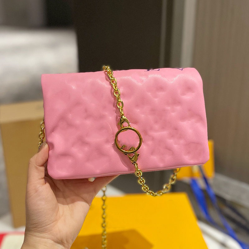 

Chain Cross Body Bag Genuine leather Handbag purse Shoulder Shopping Bags Women Handbags Hobo Messenger Flip Contracted Embossing New style Removable strap, Black