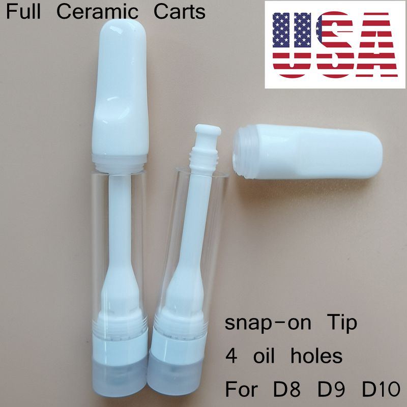 

Full Ceramic Carts 0.8ml 1.0ml Atomizer USA Stock Cartridge 510 Thread Vape Pen Empty Disposable Tank Thick Oil 4 Holes Cartridges 1000pcs/case