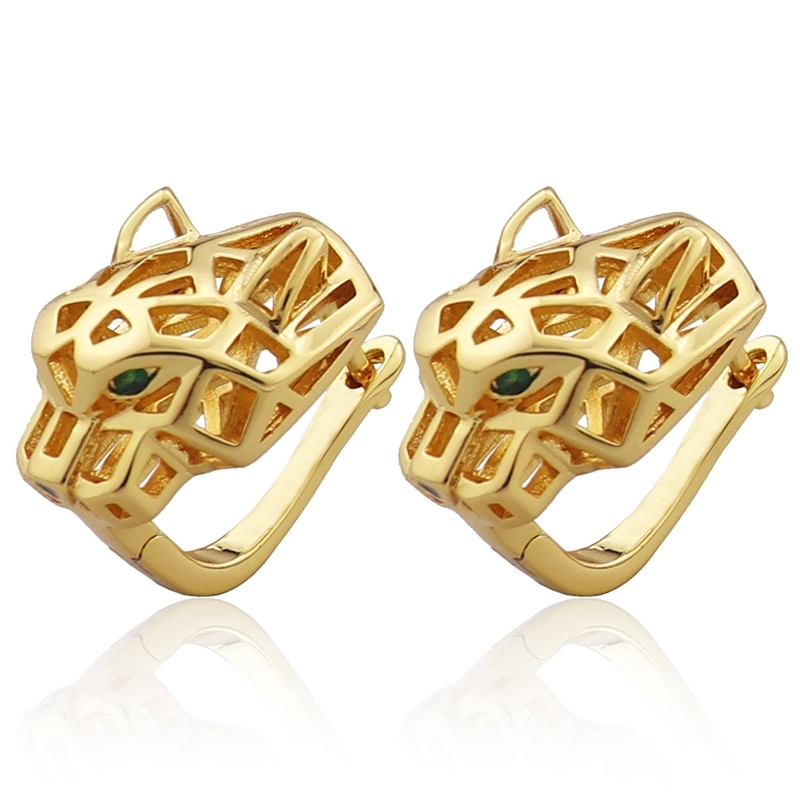 

Luxury Classic hip-hop style copper tiger head green eye stud neutral jewelry gift E0497