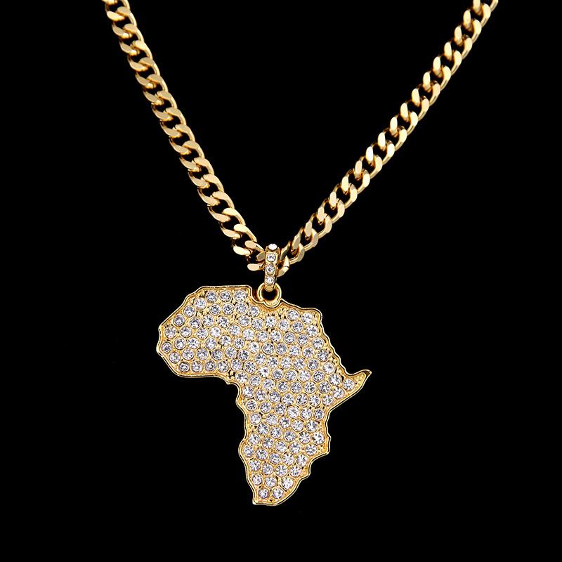 

Pendant Necklaces Crystal Africa Map Necklace For Women Men Hip Hop Accessories Gold Cuban Link Chain Choker Jewelry GiftPendant