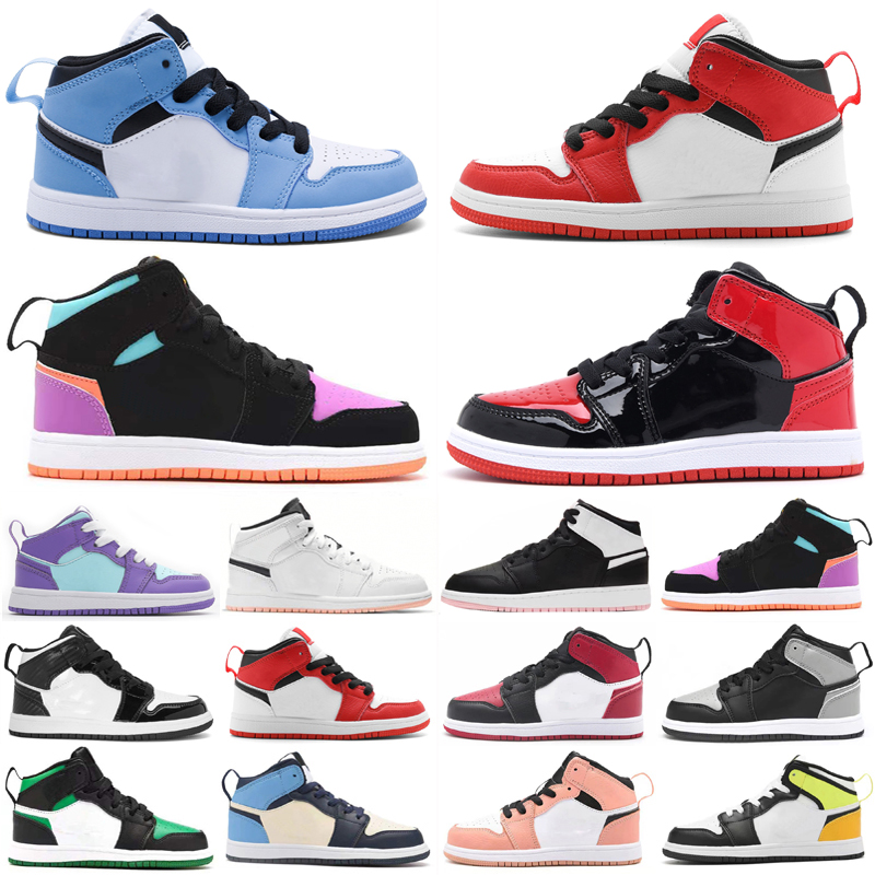 

Jumpman 1 1s University Blue Kids Baketball Shoes Gym Red Obsidian Chicago Bred UNC Court Purple Designer Big Boys Girls Toddler Sneakers Children Trainers Size 24-37, As photo 12