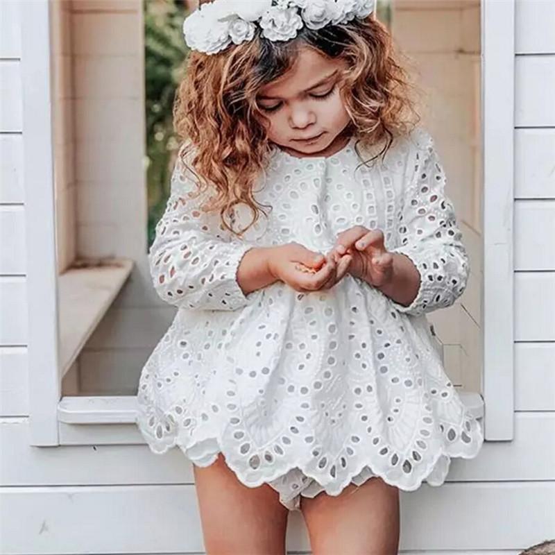 

Clothing Sets Born Baby Girl Kid Clothes Solid Long Sleeve Lace Hollow Out Dress Shorts Autumn 2pcs Outfit Set 0-24MClothing, White
