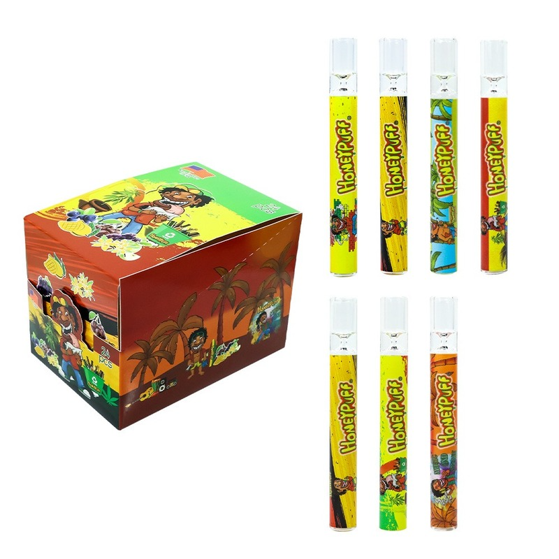 smoke shop 100mm Honeypuff color printing Smoking Pipes glass one hitter with cleaning brush-image-787764823
