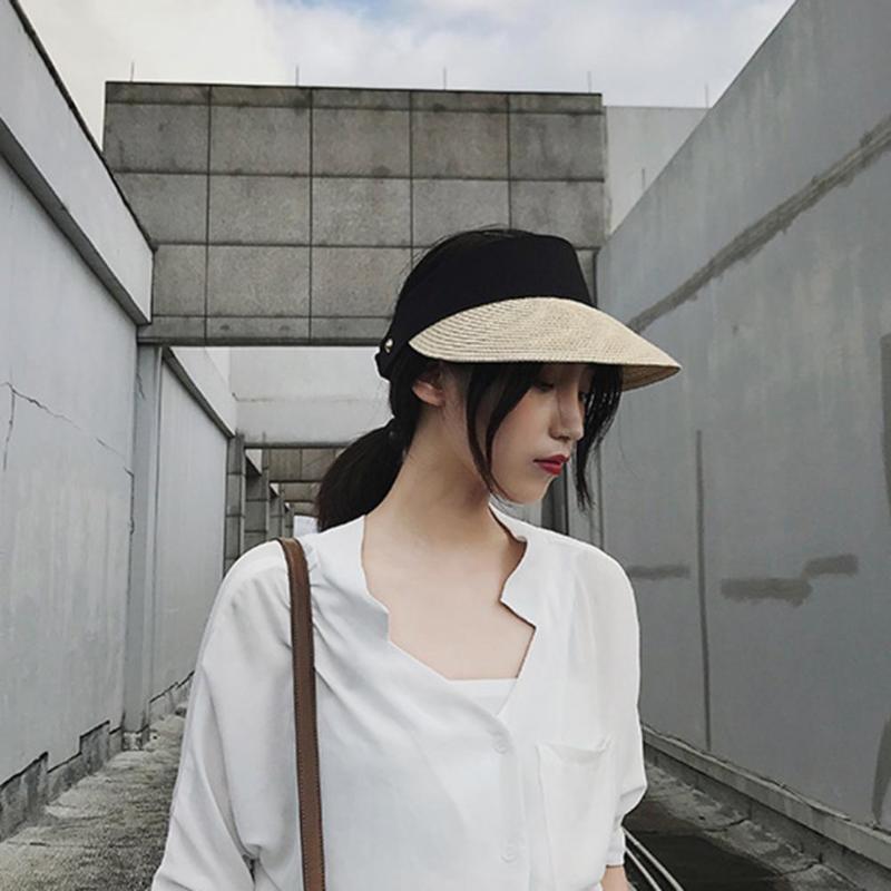 

Visors Women Hat All Match Sun Sunscreen Summer Straw HatVisors, Black