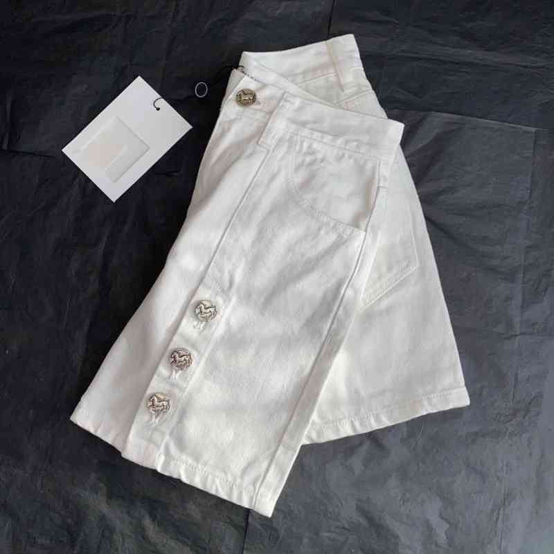 

summer new style and versatile A-shaped cutting shows thin medium high waist white denim shorts for women