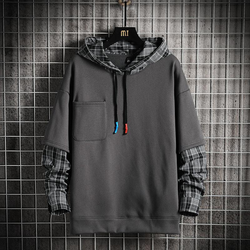 

Men's Hoodies & Sweatshirts Mens Men 2022 Plaid Patchwork Sweatshirt Japanese Streetwear Harajuku Oversized Black Hoodie, Grey hoodie men