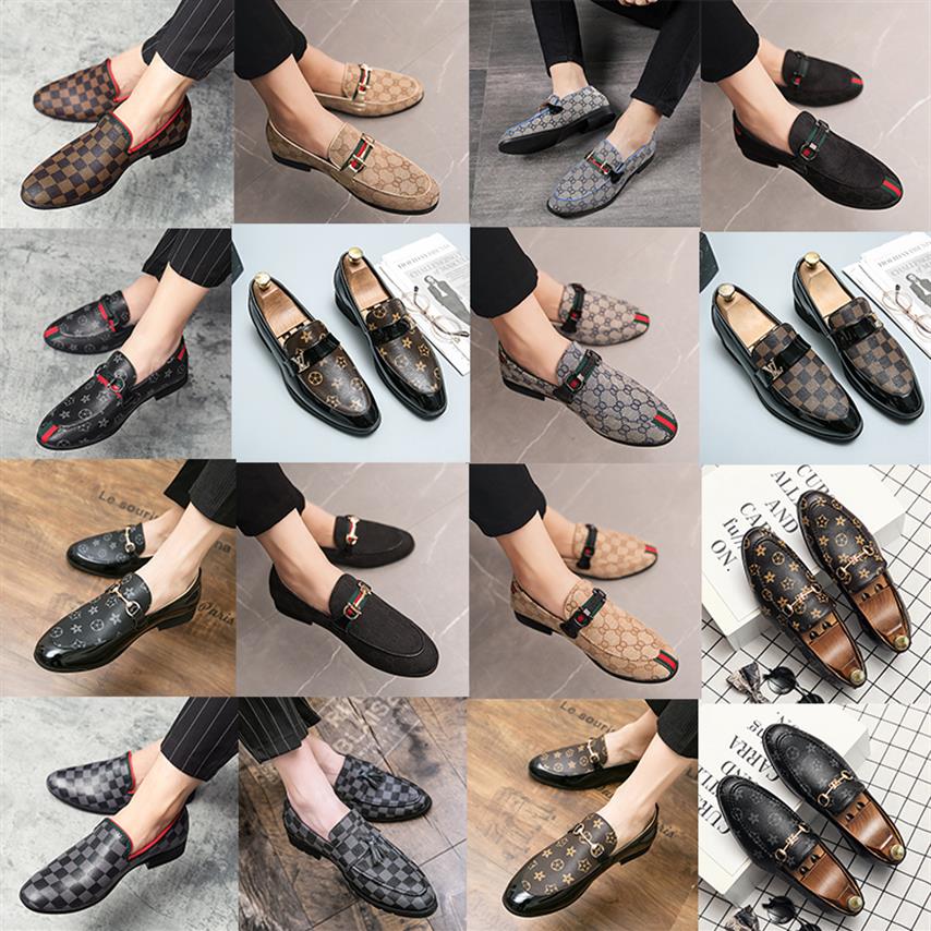 

Luxury Italian Brand Printed pattern Men Shoe Handmade Solid Color Pu Stitched Suede Round Head Hook Set Fashion Business Shoes lo2425, 3811 brown