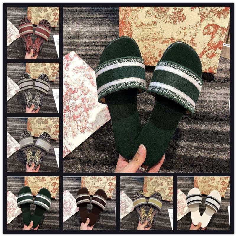 

Fashion Embroidered sandals Paris Womens Slippers Beautiful Scuffs Shoes Summer Beach Slides Girls Flat Ladies Flip Flops Loafers Knitted