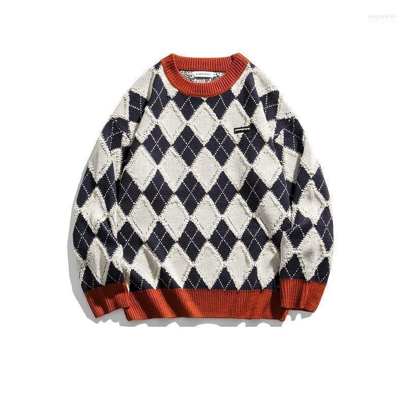 

Men's Sweaters Fonekie Contrast Men Autumn Winter Japanese Retro Pullover Sweater Loose Crewneck Vintage Knit Tops Casual Mens Clothes, Black apricot