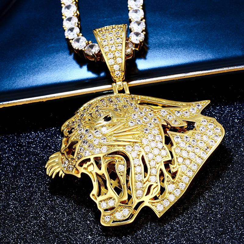 

Chains Yellow Copper Fashion Hip Hop Necklace Iced Out Cheetah Pendant Bling Cubic Zirconia Men Jewelry Tennis Chain GiftsChains