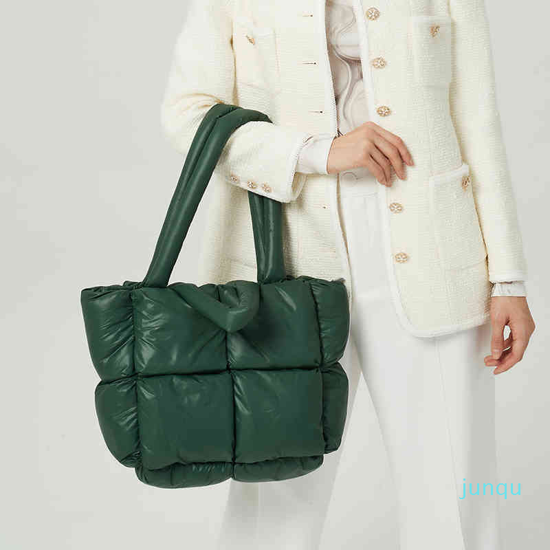 

2022-Handbag Fashion large tote padded handbags digner padded shoulder bags women luxury nylon down cotton crossbody handbag winter, Beige