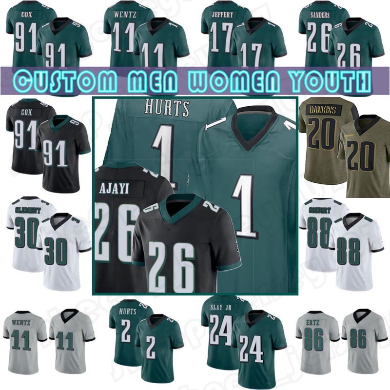 

6 DeVonta Smith 1 Jalen Hurts Football Jerseys 11 A.J. Brown Eaglees Jake Elliott Jason Kelce Dean Davis Haason Reddick Cox Miles Sanders Philadelphias Brandon Graham, Custom youth(lao y)