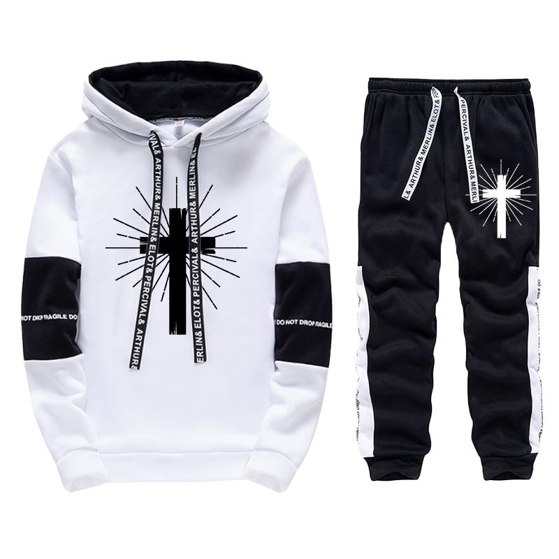 

Men' Tracksuits Men' Tracksuit Cross Luxury 2 Piece Set Casual Hoodies Sweatshirt And Sweatpants Suit Sports Print Jogging 3XLMen, Black