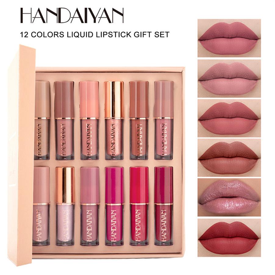 

12Pcs set Handaiyan Matte Liquid Lipstick High Shine Transparent Clear Lip Gloss Makeup Set Waterproof Long-Lasting Cosmetics223C