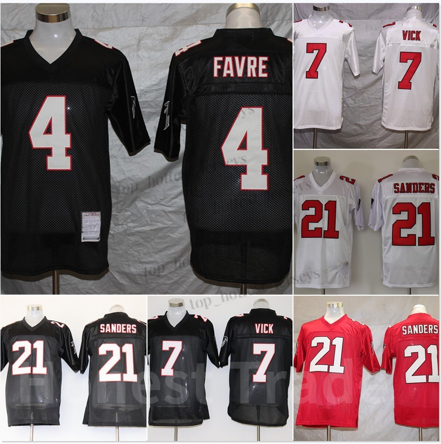 

Vintage 4 Brett Favre Football 21 Deion Sanders 7 Vick Black Red White Stitched Men Retro College Jerseys Throwback Fan gift, Men;as