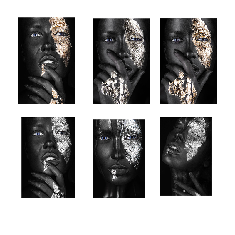 

100x150cm African Art Black and Gold Woman Oil Painting on Canvas Cuadros Posters and Prints Wall Art Picture for Living Room