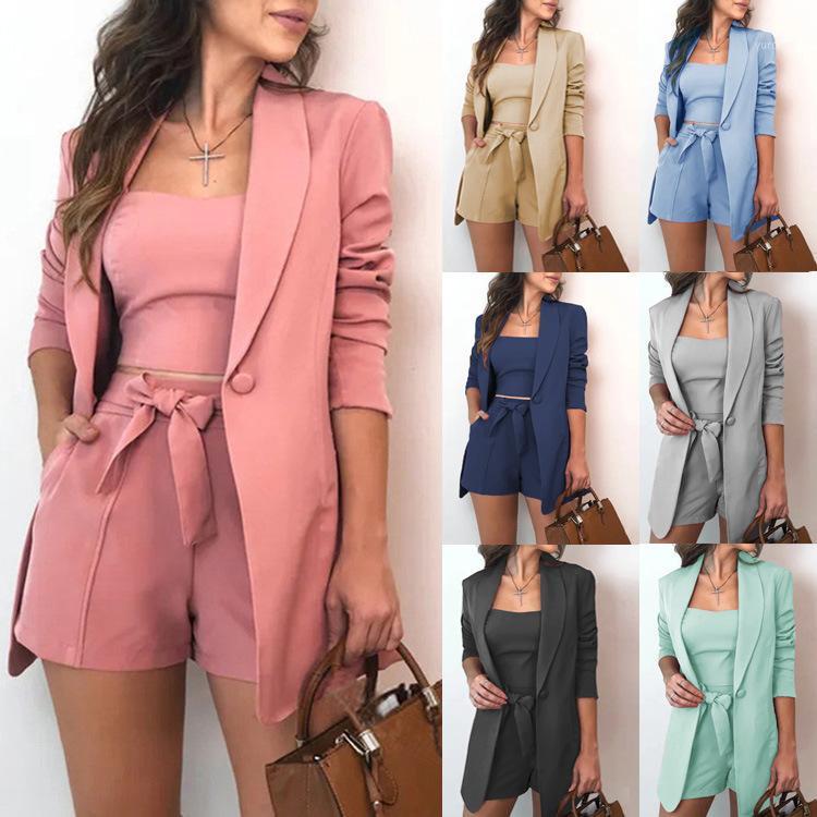 

Women' Suits & Blazers Women Small Suit Set 2022 Fashion Casual All-match Slim European And American Jacket High Waist Short Pants Three PC, Black