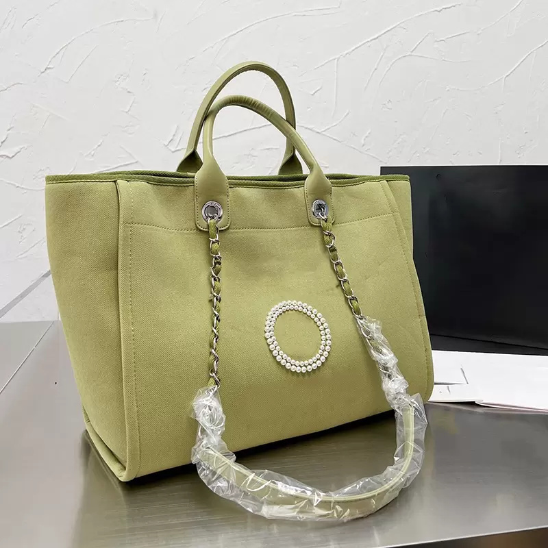 

2022 Summer Pearl Beach Party Shopping Bags Deauville Chain Top Handle Totes Silver Hardware Larghe Capacity Purse 5 Colors Choose Luxury Designer Handbags D6, Extra freight