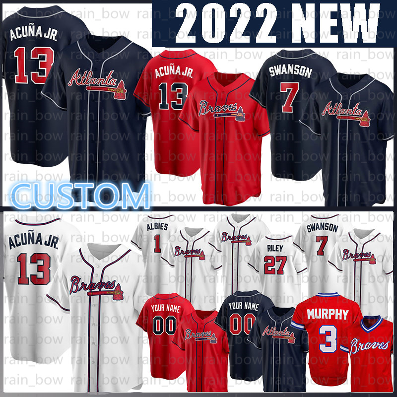 

Atlanta Baseball Jersey Braves 13 Ronald Acuna Jr. 7 Dansby Swanson Matt Olson Ozzie Albies Austin Riley Travis d'Arnaud Dale Murphy Orlando Arcia Adam Duvall Aaron, Women(size:s-2xl)yongshi
