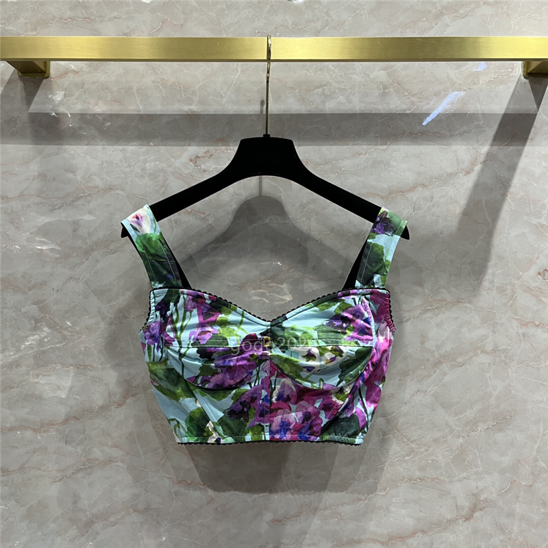 

2022 women vintage summer tee vest designer top with garden print female milan runway designer tops sleeveless t-shirt clothing, Multi