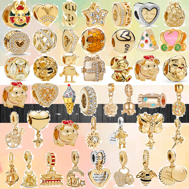 

Fit pandora charms 925 bracelet Bead Original box Color Lucky Cat Lion Cute Candy Ice Cream European charm jewelry