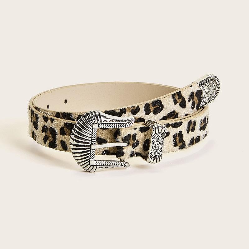 

Belts European American Creative Leopard Print Ladies Belt Imitation Horsehair Carved Western Buckle Fashion All-match Jeans 2022, Black