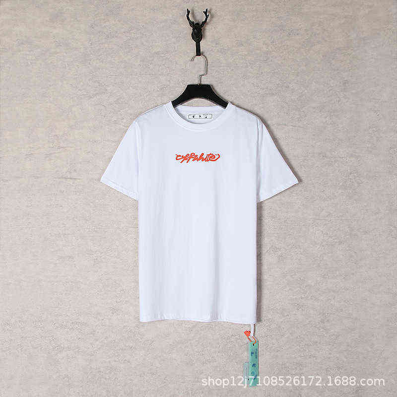 

Factory Direct Sales Designer New Brand Short Sleeve Wholesale Ow Off Painting Graffiti Arrow Round Neck Loose Large T-shirt Oversize Youth Clothing, White