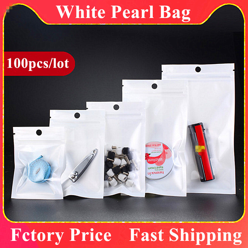 300PCS Translucent White Pearl Zip Lock Hanging Bags Resealable Clear Front Jewelry Trinkets Phone Case Bracelets Underwear E-cigarettes Gifts St-image-778243395